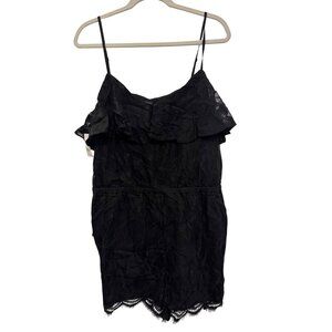 Guess SL Francine Lace Romper Womens XL Black Sleeveless Ruffle Trim Adjustable